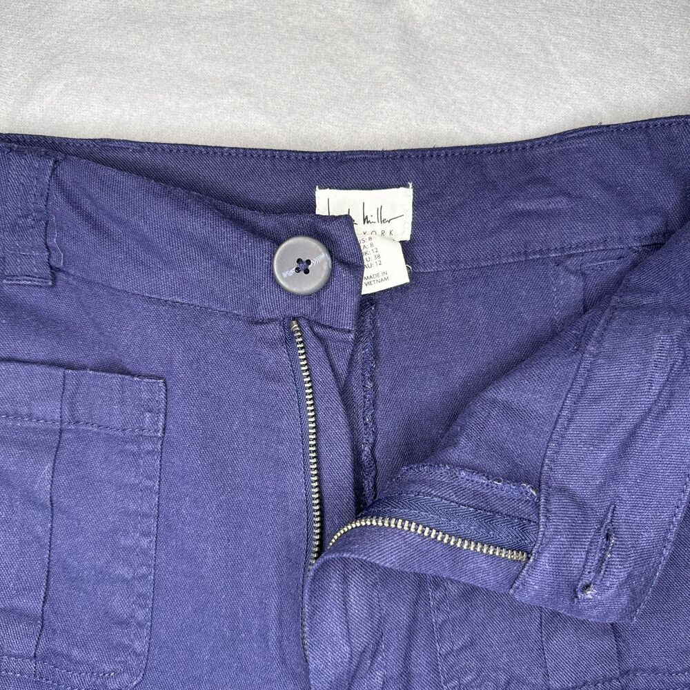 Nicole Miller Linen Blend Wide Leg Sailor High Waist Pants Navy Blue Size 8